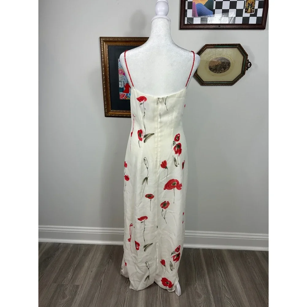 Vintage Y2K White Dress w/ Red Poppy Floral Design & Beaded Straps - SIZE 10‎ - Picture 3 of 8